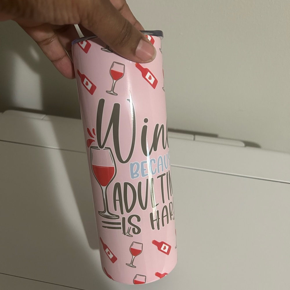 Pink Wine Tumbler with Fun Print
